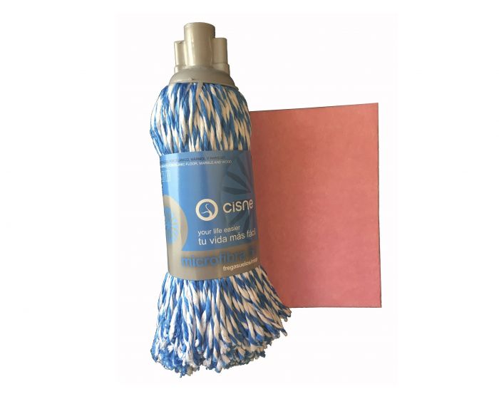 EL CISNE FREGONA MICROFIBRA AZUL-BLANCO+BAYETA 1
