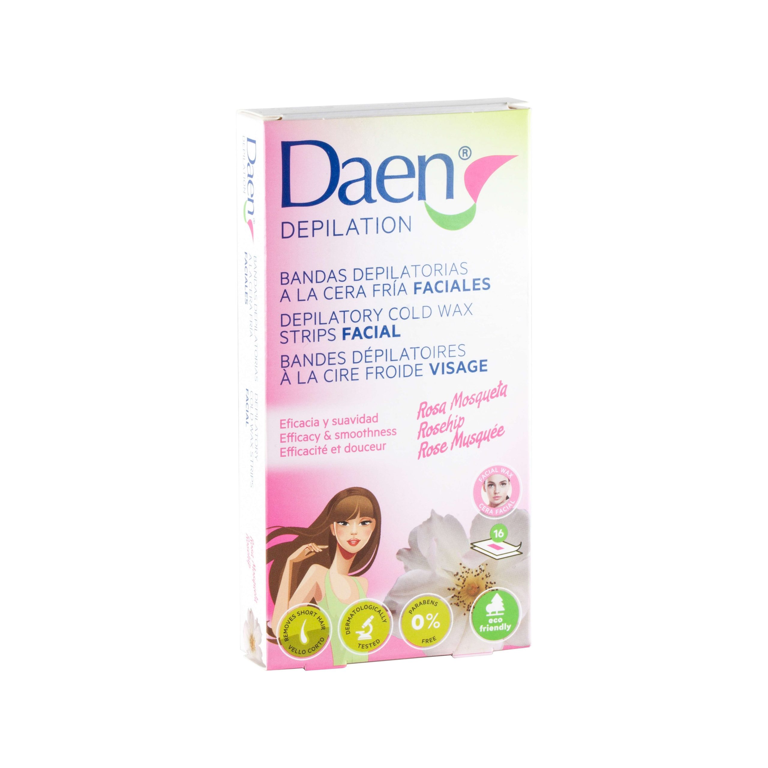 DAEN BANDAS DEPILATORIAS FACIALES ROSA MOSQUETA 16 UDS 1