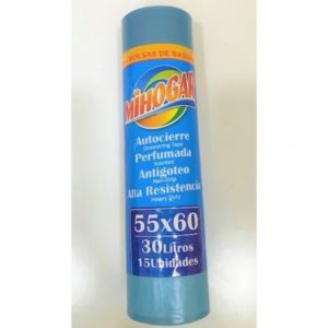 MIHOGAR BOLSA BASURA AZUL AUTOCIERRE 30L. 15 UDS.